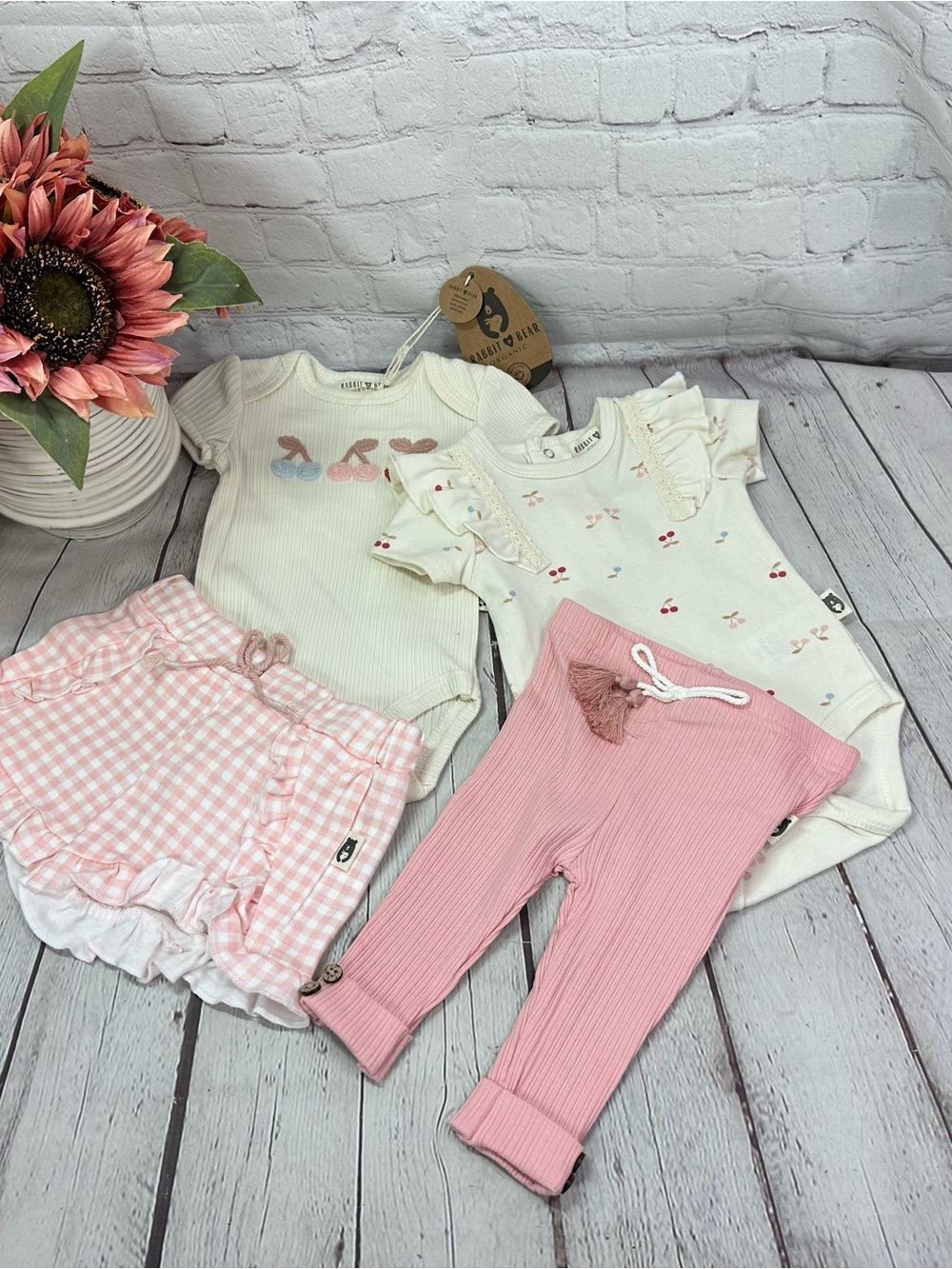 NWT rabbit + bear 4pc organic cherry set coquette ruffle feminine cottage